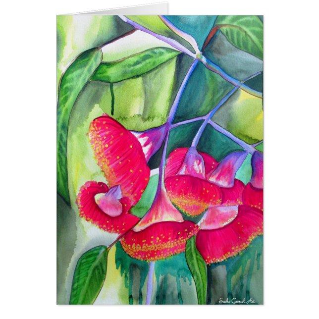 Art fleurissant rouge australien d'aquarelle de (Devant)