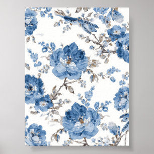 Art floral bleu Affiche de fleurs