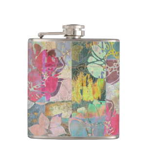 Art floral grunge pattern hip flask