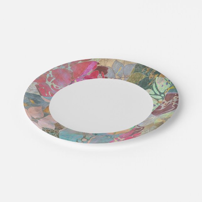 Art floral grunge pattern paper plate (Angled)