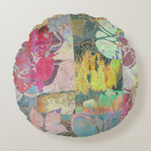 Art floral grunge pattern round pillow