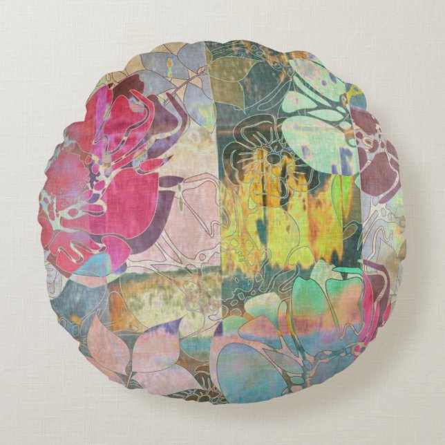 Art floral grunge pattern round pillow (Front)