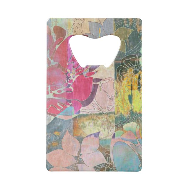 Art floral grunge pattern wallet bottle opener (Front)