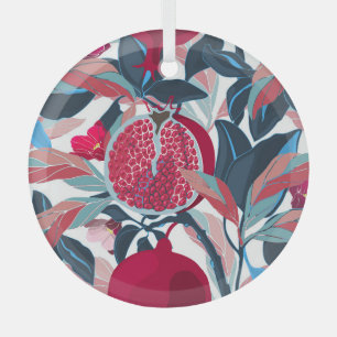 Art Floral Pomegranate Tree Pattern Glass Ornament