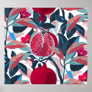 Art Floral Pomegranate Tree Pattern Poster