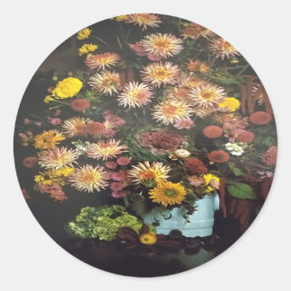  Art Floral Vase Bouquet  Classic Round Sticker