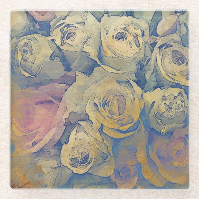 art floral vintage colourful background glass coaster (Front)