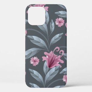 Art floral vintage seamless pattern. Maroon transl iPhone 12 Case