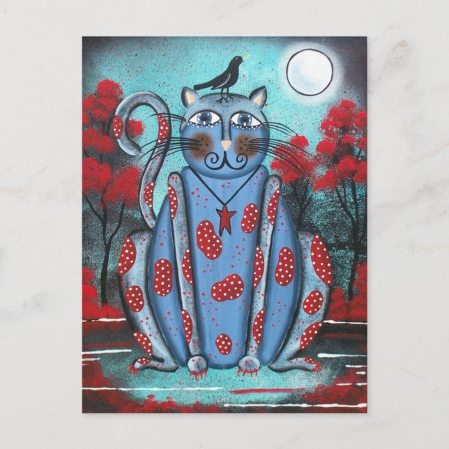 ART FOLK Blue Chat par LORI EVERETT carte postale (Devant)