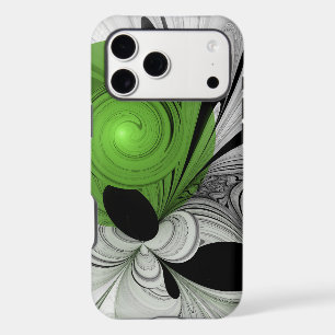 Art fractal abstrait noir et blanc avec du vert