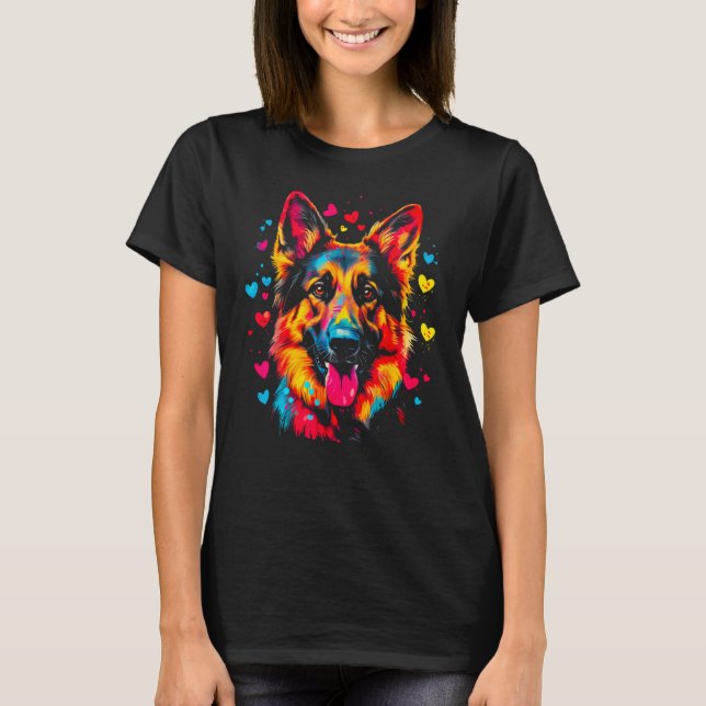 Art German Shepherd Dog Love Hearts T-Shirt (Front)