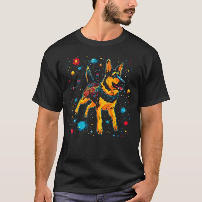 Art German Shepherd Dog Outer Space Galaxy T-Shirt (Front)