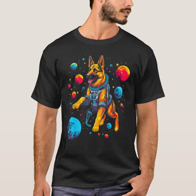 Art German Shepherd Dog Space Planet T-Shirt (Front)
