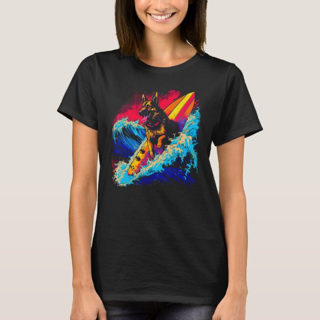 Art German Shepherd Dog Surf Surfing T-Shirt (Front)