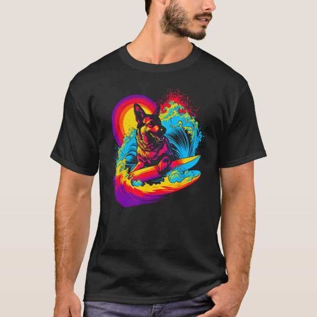 Art German Shepherd Dog Surfer T-Shirt (Front)
