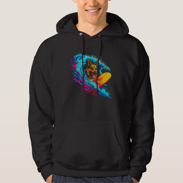 Art German Shepherd Dog Wave Surf Hoodie (Front)