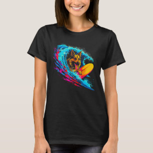 Art German Shepherd Dog Wave Surf T-Shirt