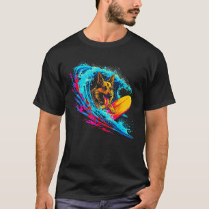 Art German Shepherd Dog Wave Surf T-Shirt