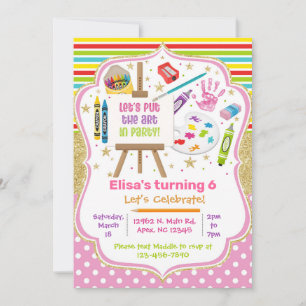 Art girl birthday invitation, art in party invite. invitation