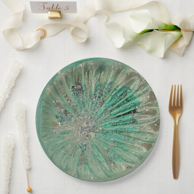 Art Glass Teal Icy Aqua Jewel Wedding Dinner Paper Plate (Wedding)