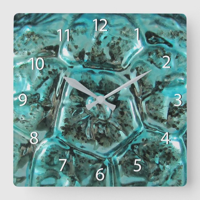 Art Glass Teal Teal Blue Jewel Turtle - numbers Square Wall Clock (Front)