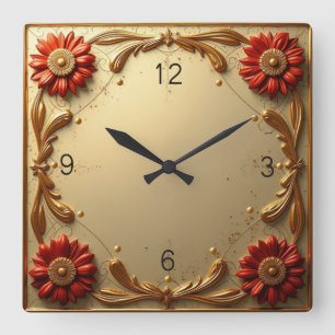 Art Golden Flower Square Wall Clock