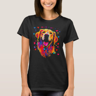 Art Golden Retriever Dog Blue Red Heart T-Shirt