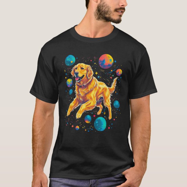 Art Golden Retriever Dog Universe Planet T-Shirt (Front)