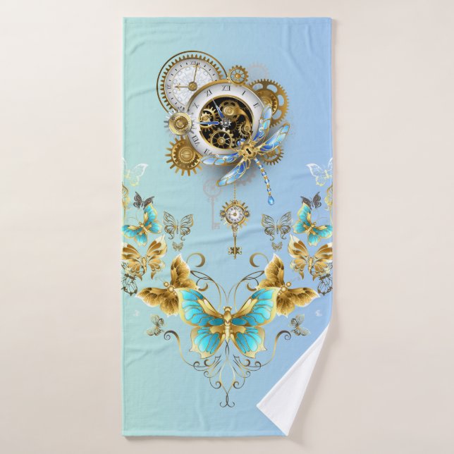 Art graphique Steampunk turquoise, Sérénité mécani (Serviette de bain)