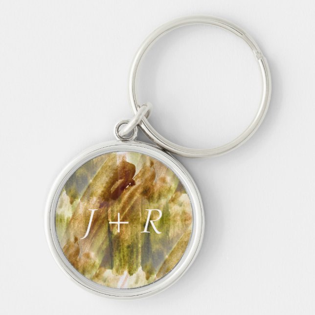 art green, brown hand paint background seamless keychain (Front)