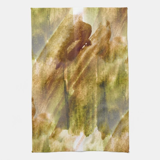 art green, brown hand paint background seamless kitchen towel (Vertical)