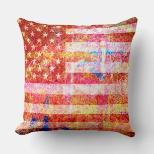 Art Grunge American Flag #2 Throw Pillow