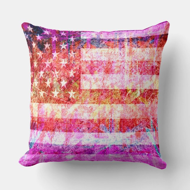Art Grunge American Flag #4 Throw Pillow (Front)