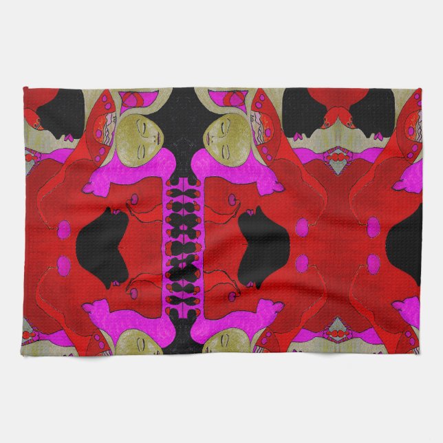 Art Hand Towel or Wash Cloth in red and black (Horizontal)