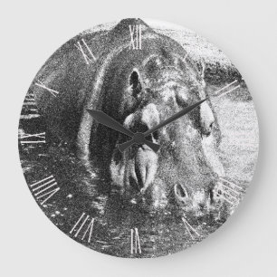 Art Hippo noir noir, horloge murale de poche
