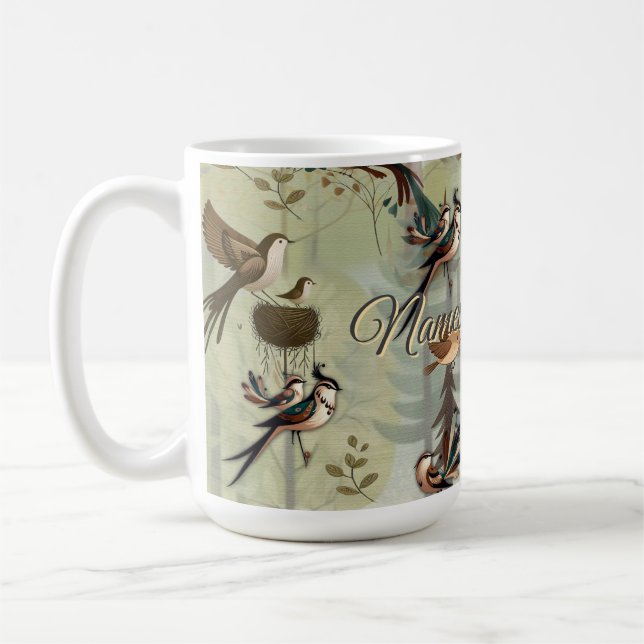 Art illustration of modern-style simplistic birds coffee mug (Left)