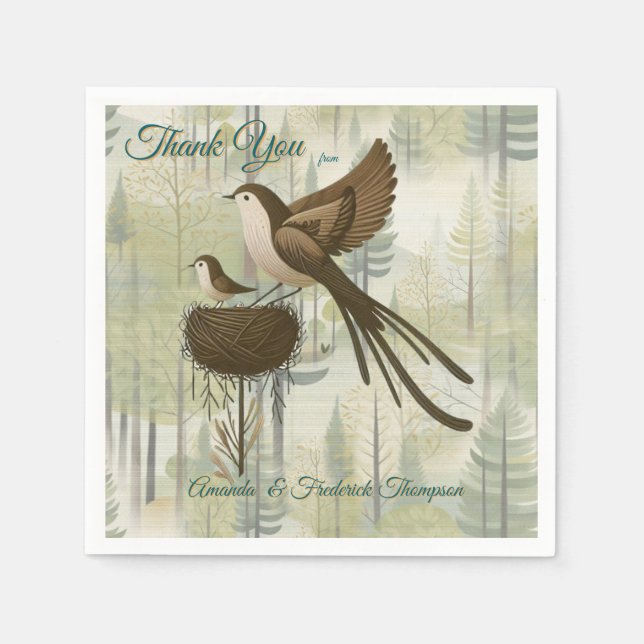 Art illustration of modern-style simplistic birds napkin (Front)