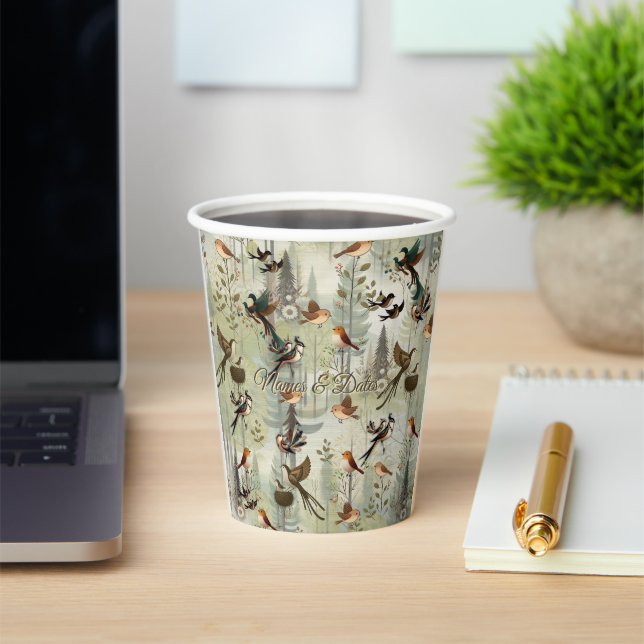 Art illustration of modern-style simplistic birds paper cups (Insitu)