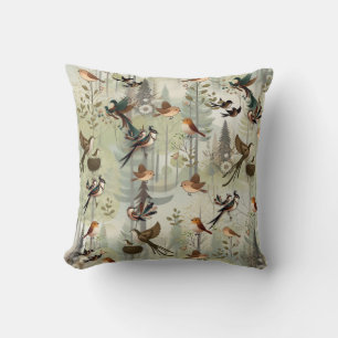Art illustration of modern-style simplistic birds throw pillow
