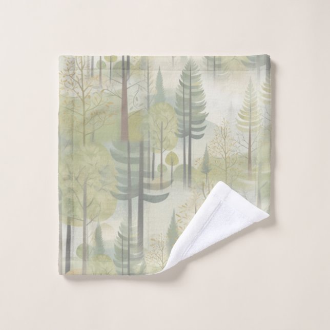 Art illustration of pine trees in a modern-style bath towel set (Wash Cloth)