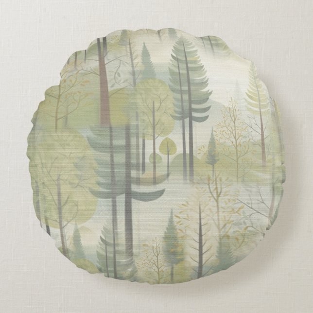 Art illustration of pine trees in a modern-style round pillow (Front)