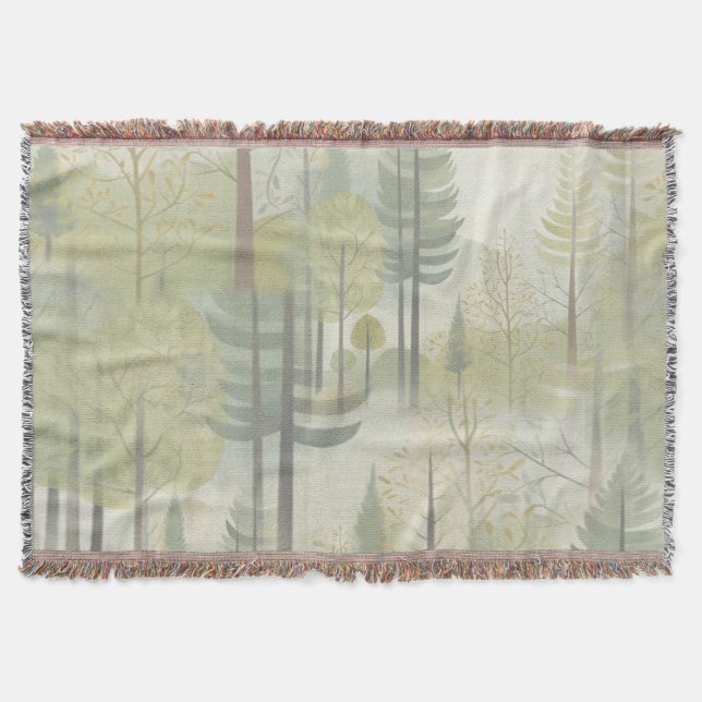 Art illustration of pine trees in a modern-style throw blanket (Front)
