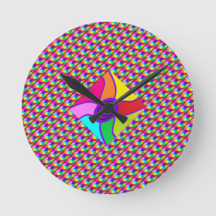  Art in bright dazzling mixed colors and pattern   Round Clock