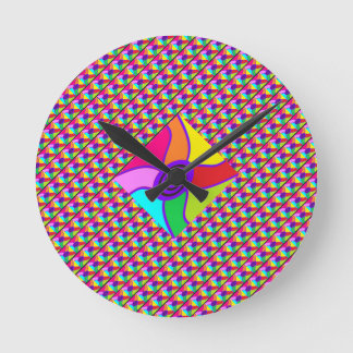  Art in bright dazzling mixed colors and pattern   Round Clock