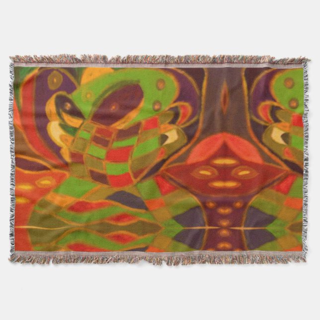 Art inspired deep rustic earth colored designs throw blanket (Front)