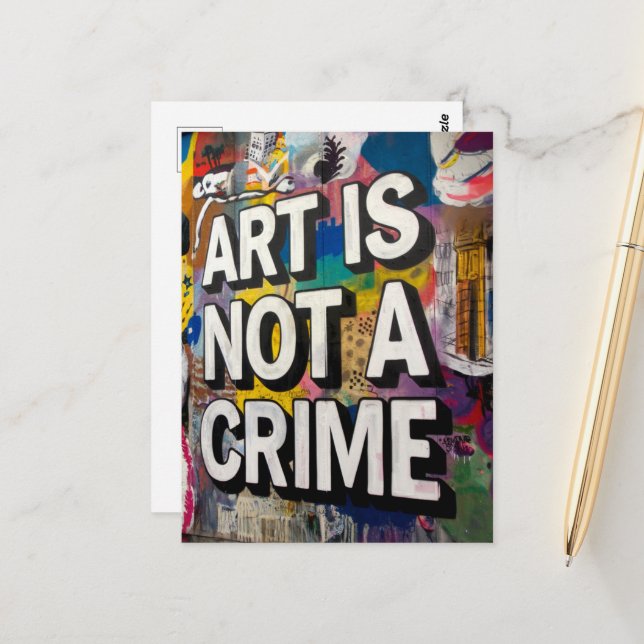 Art is Not a Crime Colourful Graffiti Postcard (Front/Back In Situ)