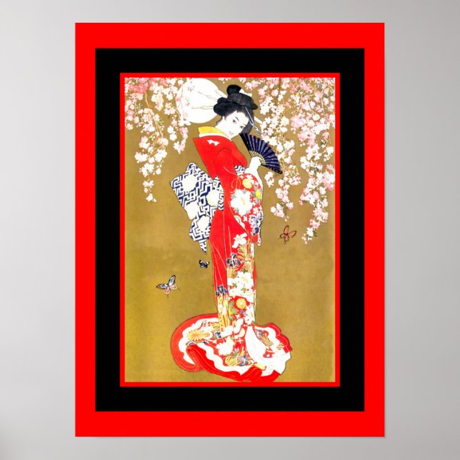 Art japonais Geisha Lady Poster vintage 2 (Devant)