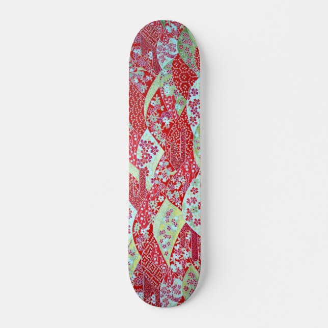 Art japonais Rouge Floral Origami Yuzen Skateboard (Devant)