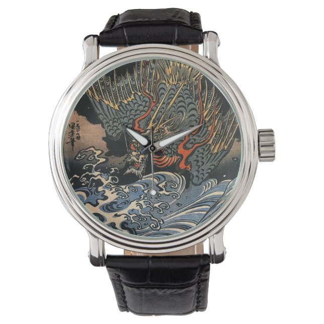 Art japonais Ukiyo-e Dragon Montre en cuir (devant)
