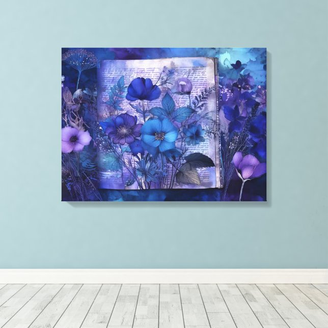 Art Journal Pages: Purple and Blue Flowers Canvas Print (Insitu(Wood Floor))